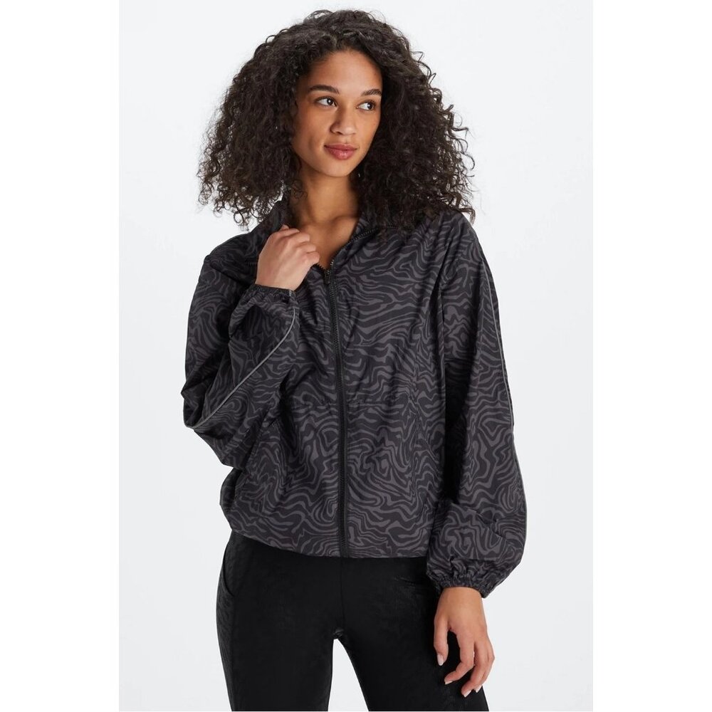 Fabletics Oversized Flyweight Pewter Gray Zebra Print Reflective Windbreaker XL